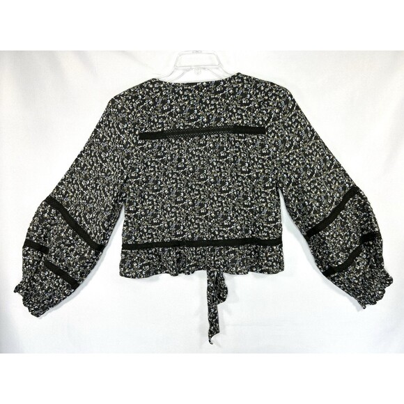 American Eagle Tie Front Top Boho Brown Floral Blouse Sz M Crochet Cottagecore - Picture 4 of 9